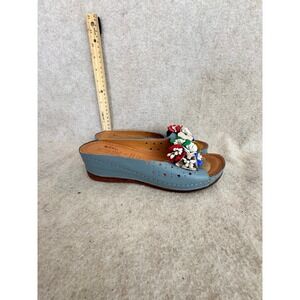 Spring Step Ortopedi Women Blue Leather Floral Wedge Sandals EU 42 Comfort US 10